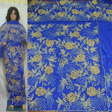 Load image into Gallery viewer, Royal Blue Heavy Beaded African Designer Golden Silver George Wrapper Set - HBDG114