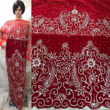 Load image into Gallery viewer, RED Color Velvet Heavy Crystal Beaded George Wrapper For African Weddings- VG003