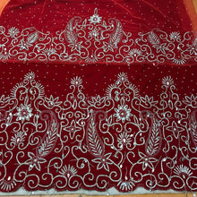 Load image into Gallery viewer, RED Color Velvet Heavy Crystal Beaded George Wrapper For African Weddings- VG003