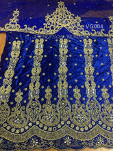 Load image into Gallery viewer, Royal Blue Designer Velvet Heavy Beaded George Wrapper With Blouse- VG004