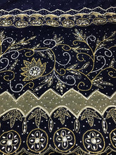 Load image into Gallery viewer, Navy Blue Velvet Fabric Hand work High Grade George Wrapper set at reasonable price - VG017