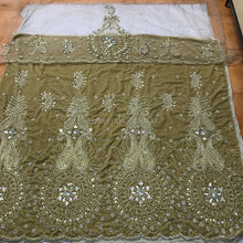 Load image into Gallery viewer, Gold Color Velvet Fabric Hevay beaded Net Fabric Blouse George wrapper set - VG019