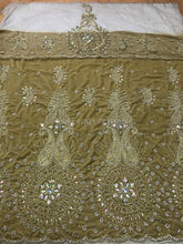 Load image into Gallery viewer, Gold Color Velvet Fabric Hevay beaded Net Fabric Blouse George wrapper set - VG019
