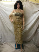 Load image into Gallery viewer, Gold Color Velvet Fabric Hevay beaded Net Fabric Blouse George wrapper set - VG019