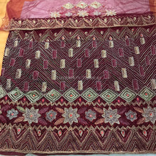Load image into Gallery viewer, WINE color Velvet Fabric Hevay beaded Net Fabric Blouse George wrapper set - VG022