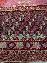 Load image into Gallery viewer, WINE color Velvet Fabric Hevay beaded Net Fabric Blouse George wrapper set - VG022