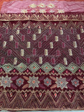 Load image into Gallery viewer, WINE color Velvet Fabric Hevay beaded Net Fabric Blouse George wrapper set - VG022