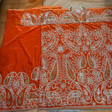 Load image into Gallery viewer, Beautiful Orange Velvet Heavily Beaded Nigerian George wrapper set - VG023
