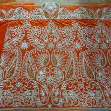 Load image into Gallery viewer, Beautiful Orange Velvet Heavily Beaded Nigerian George wrapper set - VG023