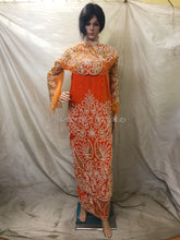 Load image into Gallery viewer, Beautiful Orange Velvet Heavily Beaded Nigerian George wrapper set - VG023