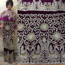 Load image into Gallery viewer, Dark Magenta Velvet Fabric Heavy Beaded Peacock Design Fist Lady VIP George wrapper set - VG025