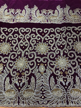 Load image into Gallery viewer, Dark Magenta Velvet Fabric Heavy Beaded Peacock Design Fist Lady VIP George wrapper set - VG025