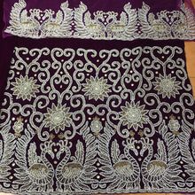 Load image into Gallery viewer, Dark Magenta Velvet Fabric Heavy Beaded Peacock Design Fist Lady VIP George wrapper set - VG025