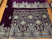Load image into Gallery viewer, Dark Magenta Velvet Fabric Heavy Beaded Peacock Design Fist Lady VIP George wrapper set - VG025