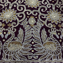 Load image into Gallery viewer, Dark Magenta Velvet Fabric Heavy Beaded Peacock Design Fist Lady VIP George wrapper set - VG025