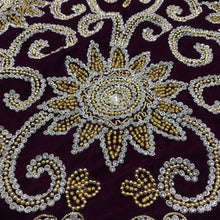 Load image into Gallery viewer, Dark Magenta Velvet Fabric Heavy Beaded Peacock Design Fist Lady VIP George wrapper set - VG025
