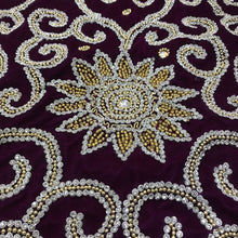 Load image into Gallery viewer, Dark Magenta Velvet Fabric Heavy Beaded Peacock Design Fist Lady VIP George wrapper set - VG025