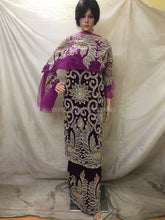 Load image into Gallery viewer, Dark Magenta Velvet Fabric Heavy Beaded Peacock Design Fist Lady VIP George wrapper set - VG025