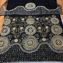 Load image into Gallery viewer, BLACK color Heavy Beaded Velvet Fabric George wrapper set- VG026
