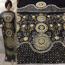 Load image into Gallery viewer, BLACK color Heavy Beaded Velvet Fabric George wrapper set- VG026