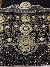 Load image into Gallery viewer, BLACK color Heavy Beaded Velvet Fabric George wrapper set- VG026