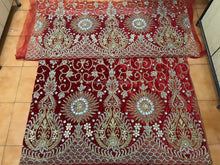 Load image into Gallery viewer, RED Velvet fabric Designer African heavy beaded George wrapper set - VG027