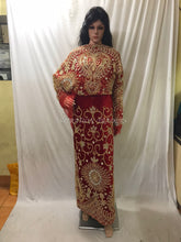 Load image into Gallery viewer, RED Velvet fabric Designer African heavy beaded George wrapper set - VG027