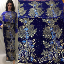 Load image into Gallery viewer, Beautiful Royal Blue Velvet Fabrican Nigerian Pattern Stone beaded George wrapper set - VG028