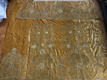 Load image into Gallery viewer, Golden Velvet Fabric African Heavy Beaded Velvet George wrapper set - VG029