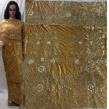 Load image into Gallery viewer, Golden Velvet Fabric African Heavy Beaded Velvet George wrapper set - VG029