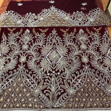 Load image into Gallery viewer, Exclusive Designer Heavily Beaded Velvet Fabric African George wrapper set - VG030