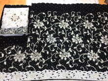 Load image into Gallery viewer, BLACK color Velvet Fabric Silver Work White Border Heavy Beaded George wrapper With Blouse- VG032
