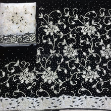 Load image into Gallery viewer, BLACK color Velvet Fabric Silver Work White Border Heavy Beaded George wrapper With Blouse- VG032