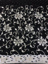 Load image into Gallery viewer, BLACK color Velvet Fabric Silver Work White Border Heavy Beaded George wrapper With Blouse- VG032