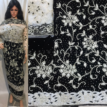 Load image into Gallery viewer, BLACK color Velvet Fabric Silver Work White Border Heavy Beaded George wrapper With Blouse- VG032