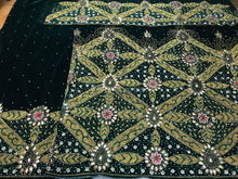 Load image into Gallery viewer, Dark Green Velvet Fabric Heavy Beaded Designer VIP George Wrapper With Blouse for IGBO Bride - VG036