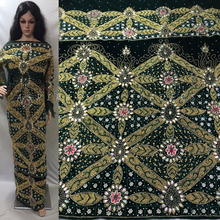 Load image into Gallery viewer, Dark Green Velvet Fabric Heavy Beaded Designer VIP George Wrapper With Blouse for IGBO Bride - VG036