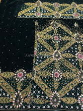 Load image into Gallery viewer, Dark Green Velvet Fabric Heavy Beaded Designer VIP George Wrapper With Blouse for IGBO Bride - VG036