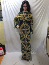 Load image into Gallery viewer, Dark Green Velvet Fabric Heavy Beaded Designer VIP George Wrapper With Blouse for IGBO Bride - VG036