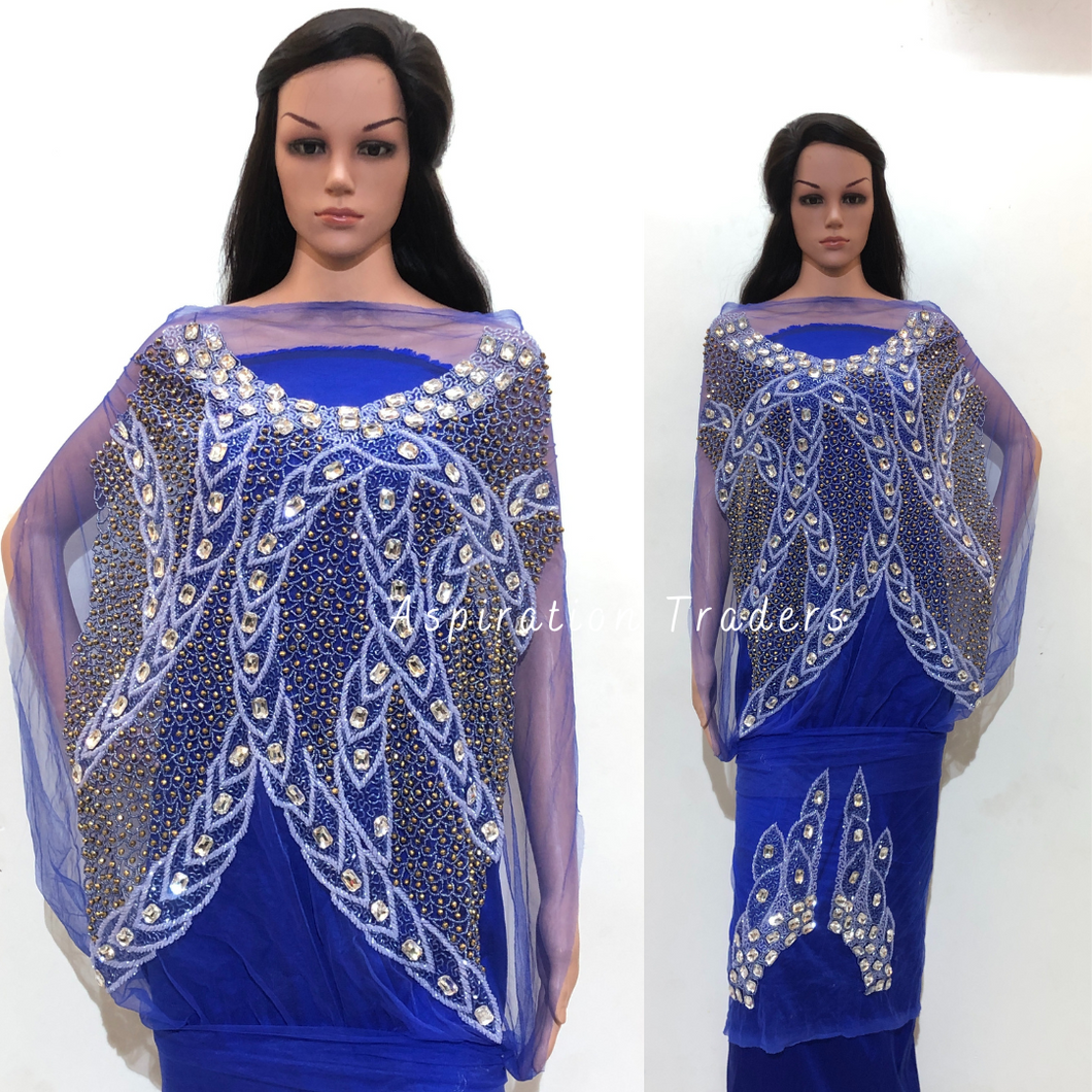 Bright Royal Blue with Handmade Roxy Stone Applique Blouse Patch - AB1006