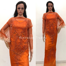 Load image into Gallery viewer, Pure Orange French Beaded Stone Work Back Front Applique Blouse Patch - AB1007
