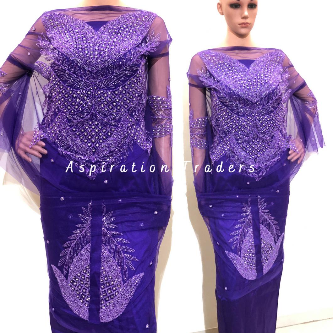 Classy Purple Heavy Crystal Stone Beaded Front Back Applique Blouse Patch - AB1013