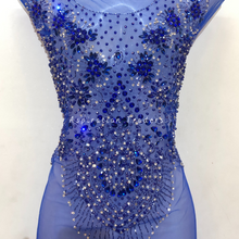 Load image into Gallery viewer, Bold Royal Blue Heavy Crystal Stone Beaded Applique Blouse Patch - AB1021
