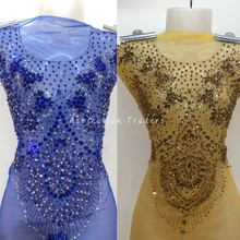 Load image into Gallery viewer, Bold Royal Blue Heavy Crystal Stone Beaded Applique Blouse Patch - AB1021
