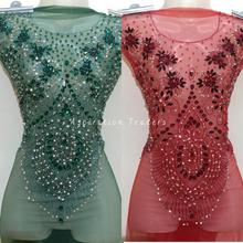 Load image into Gallery viewer, Bold Royal Blue Heavy Crystal Stone Beaded Applique Blouse Patch - AB1021
