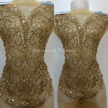 Load image into Gallery viewer, Soothing Yellow Heavy Crystal Stone Beaded Applique Blouse Patch - AB1025
