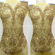 Load image into Gallery viewer, Soothing Yellow Heavy Crystal Stone Beaded Applique Blouse Patch - AB1025

