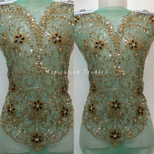 Load image into Gallery viewer, Soothing Yellow Heavy Crystal Stone Beaded Applique Blouse Patch - AB1025
