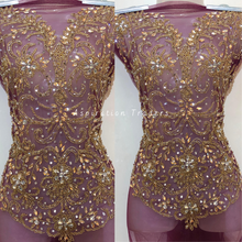 Load image into Gallery viewer, Soothing Yellow Heavy Crystal Stone Beaded Applique Blouse Patch - AB1025
