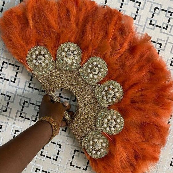 African Feather Brides Hand Fan, Traditional Wedding - FF001